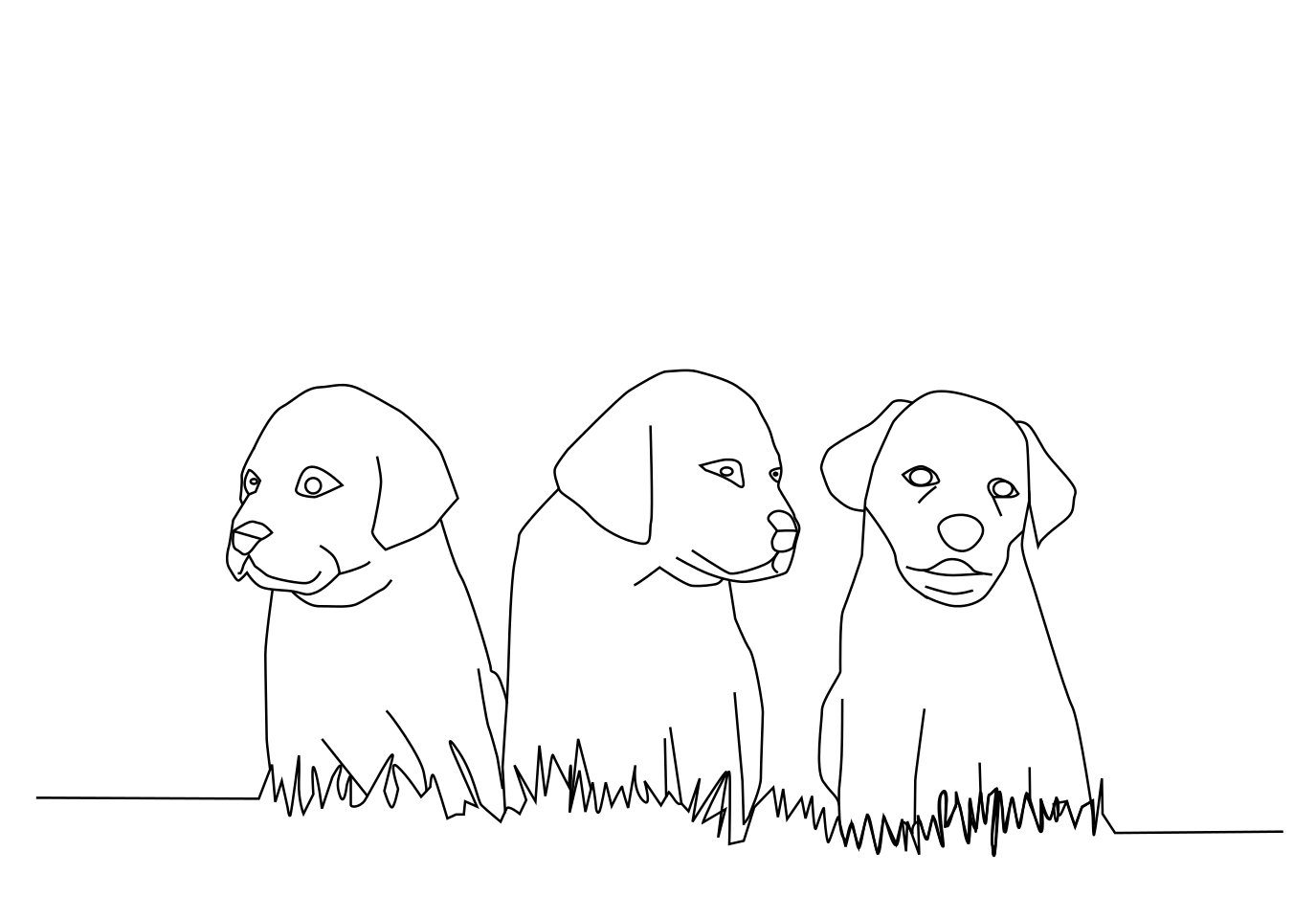 Coloriage chiots dans l'herbe